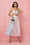 Buy_Label Frow_Pink Crepe Printed Floral Sweetheart Color Blocked Top Skirt Set _Online_at_Aza_Fashions