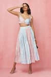 Shop_Label Frow_Pink Crepe Printed Floral Sweetheart Color Blocked Top Skirt Set _Online_at_Aza_Fashions