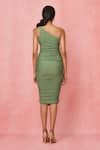 Label Frow_Green Matte Lycra Asymmetric One Shoulder Dress_Online_at_Aza_Fashions