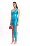 Label Frow_Blue Metallic Lycra Round Gathered Dress _Online_at_Aza_Fashions