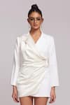 Label Frow_White Satin And Banana Crepe Lapel Collar Diane Dress_Online_at_Aza_Fashions