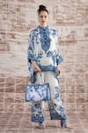 Buy_Rajdeep Ranawat_Blue Silk Print Floral Round Collar Chanel Tunic With Pant _at_Aza_Fashions