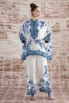 Shop_Rajdeep Ranawat_Blue Silk Print Floral Round Collar Chanel Tunic With Pant _Online_at_Aza_Fashions