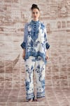 Buy_Rajdeep Ranawat_Blue Silk Print Floral Stand Collar Flower Tunic With Pant  _Online_at_Aza_Fashions