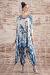 Buy_Rajdeep Ranawat_Blue Silk Printed Floral Cowl Neck Lavanya Draped Tunic And Dhoti Pant Set _Online_at_Aza_Fashions