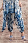 Shop_Rajdeep Ranawat_Blue Silk Printed Floral Cowl Neck Lavanya Draped Tunic And Dhoti Pant Set _Online_at_Aza_Fashions