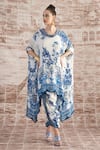 Rajdeep Ranawat_Blue Silk Printed Floral Cowl Neck Lavanya Draped Tunic And Dhoti Pant Set _at_Aza_Fashions