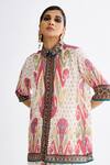 Rajdeep Ranawat_Multi Color Silk Embroidery Split V-neck Maizah Floral Print Shirt And Pant Set_at_Aza_Fashions