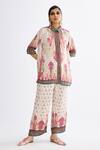 Buy_Rajdeep Ranawat_Multi Color Silk Embroidery Split V-neck Maizah Floral Print Shirt And Pant Set_at_Aza_Fashions