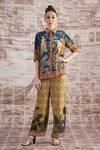 Buy_Rajdeep Ranawat_Yellow Silk Digital Printed Floral Spread Collar Maizah Shirt And Pant Set _at_Aza_Fashions