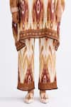 Shop_Rajdeep Ranawat_Brown Silk Print Abstract Stand Chanel Geometric Tunic With Pant 