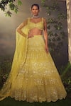 Buy_Aneesh Agarwaal_Yellow Georgette Hand Embroidered Sequins Plunging Bridal Lehenga Set _at_Aza_Fashions