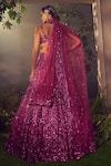 Shop_Aneesh Agarwaal_Magenta Net Hand Embroidered Sequins Plunged Sweetheart Bridal Lehenga Set _at_Aza_Fashions