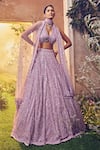 Buy_Aneesh Agarwaal_Purple Net Hand Embroidered Sequins Geometric Pastel Bridal Lehenga Set_at_Aza_Fashions