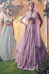 Aneesh Agarwaal_Purple Net Hand Embroidered Sequins Geometric Pastel Bridal Lehenga Set_Online_at_Aza_Fashions