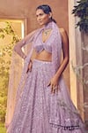 Shop_Aneesh Agarwaal_Purple Net Hand Embroidered Sequins Geometric Pastel Bridal Lehenga Set_Online_at_Aza_Fashions