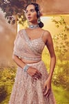 Shop_Aneesh Agarwaal_Pink Georgette Hand Embroidered Sequins Plunged Pastel Bridal Lehenga Set_Online_at_Aza_Fashions