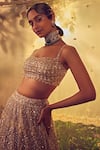 Aneesh Agarwaal_Beige Organza Hand Embroidered Sequins Pastel Geometric Bridal Lehenga Set_Online_at_Aza_Fashions