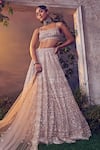 Buy_Aneesh Agarwaal_Beige Organza Hand Embroidered Sequins Pastel Geometric Bridal Lehenga Set_Online_at_Aza_Fashions
