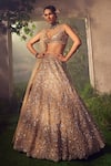Buy_Aneesh Agarwaal_Gold Net Embroidered Dori Plunged Circular Motifs Bridal Lehenga Set_at_Aza_Fashions