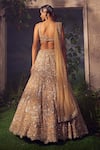 Shop_Aneesh Agarwaal_Gold Net Embroidered Dori Plunged Circular Motifs Bridal Lehenga Set_at_Aza_Fashions
