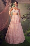 Aneesh Agarwaal_Pink Organza Hand Embroidered Thread Work Pastel Floral Bridal Lehenga Set _Online_at_Aza_Fashions