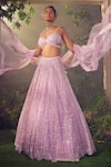 Shop_Aneesh Agarwaal_Purple Net Hand Embroidered Sequins Plunged Pastel Bridal Lehenga Set_at_Aza_Fashions