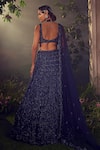 Shop_Aneesh Agarwaal_Blue Net Hand Embroidered Sequins Notched Square Tonal Bridal Lehenga Set _at_Aza_Fashions