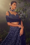 Aneesh Agarwaal_Blue Net Hand Embroidered Sequins Notched Square Tonal Bridal Lehenga Set _Online_at_Aza_Fashions