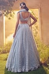 Shop_Aneesh Agarwaal_Blue Net Hand Embroidered Sequins Plunged Linear Bridal Lehenga Set _at_Aza_Fashions