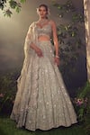 Buy_Aneesh Agarwaal_Green Organza Embellished Sequin Plunged V Neck Pearl And Bridal Lehenga Set_at_Aza_Fashions