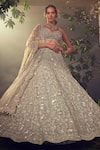 Aneesh Agarwaal_Green Organza Embellished Sequin Plunged V Neck Pearl And Bridal Lehenga Set_Online_at_Aza_Fashions