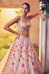 Aneesh Agarwaal_Pink Organza Embellished Sequin Scoop Neck Foliage Bridal Lehenga Set _Online_at_Aza_Fashions