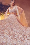 Buy_Aneesh Agarwaal_Pink Organza Embroidered Lustre Sequin Plunged V Floral Bridal Lehenga Set_Online_at_Aza_Fashions