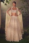 Buy_Aneesh Agarwaal_Ivory Net Embroidered Sequin And Japanese Bugle Geometric Bridal Lehenga Set _at_Aza_Fashions