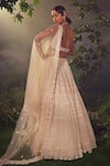 Shop_Aneesh Agarwaal_Ivory Net Embroidered Sequin And Japanese Bugle Geometric Bridal Lehenga Set _at_Aza_Fashions