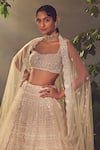 Buy_Aneesh Agarwaal_Ivory Net Embroidered Sequin And Japanese Bugle Geometric Bridal Lehenga Set _Online_at_Aza_Fashions