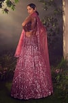 Shop_Aneesh Agarwaal_Purple Net Embroidered Sequin And Japanese Floral Geometric Bridal Lehenga Set _at_Aza_Fashions