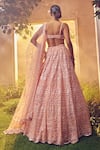 Shop_Aneesh Agarwaal_Peach Net Embroidered Sequin And Japanese Bugle Ornamental Bridal Lehenga Set _at_Aza_Fashions