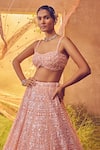 Aneesh Agarwaal_Peach Net Embroidered Sequin And Japanese Bugle Ornamental Bridal Lehenga Set _Online_at_Aza_Fashions