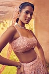 Buy_Aneesh Agarwaal_Peach Net Embroidered Sequin And Japanese Bugle Ornamental Bridal Lehenga Set _Online_at_Aza_Fashions