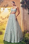 Buy_Aneesh Agarwaal_Green Net Embroidered Sequin And Japanese Scallop Ornamental Bridal Lehenga Set _at_Aza_Fashions