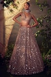 Buy_Aneesh Agarwaal_Gold Net Embroidered Sequin And Japanese Checkered Pattern Bridal Lehenga Set_at_Aza_Fashions