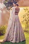 Shop_Aneesh Agarwaal_Grey Organza Embellished Sequin V Neck Foliage Pattern Bridal Lehenga Set_at_Aza_Fashions