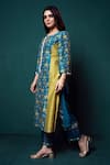 Suave_Blue Kurta And Pant Chanderi Print Floral Motif Aasmani Shelled Set _Online_at_Aza_Fashions