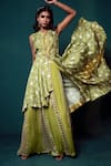 Shop_Suave_Green Jacket Dola Silk Print Dhoop Blossom Embroidered Gharara Set _Online_at_Aza_Fashions