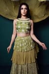 Suave_Green Chiffon Embroidery Floral Dhoop Bloom Print Lehenga Cape Set _at_Aza_Fashions