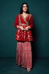 Buy_Suave_Red Kurta Dola Silk Embroidery Dori V Surkh Sequin Work Peplum With Sharara _at_Aza_Fashions