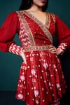 Buy_Suave_Red Kurta Dola Silk Embroidery Dori V Surkh Sequin Work Peplum With Sharara _Online_at_Aza_Fashions