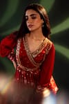 Suave_Red Kurta Dola Silk Embroidery Dori V Surkh Sequin Work Peplum With Sharara _at_Aza_Fashions